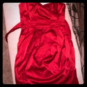 Red satin women’s party dress